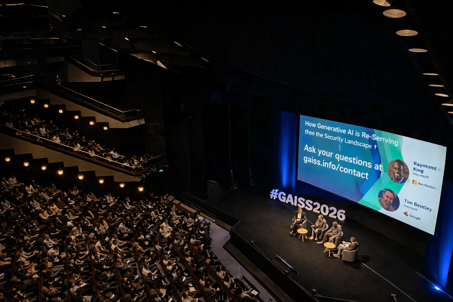 Decorative photograph of a conference hall used as a background.